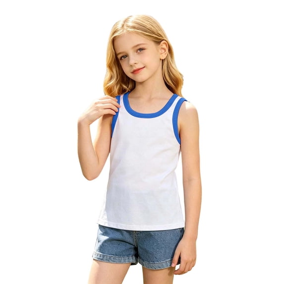 Ruiwill Big Girls Vest Size 9-10 Years Summer Sleeveless Crew Neck Solid Color Tops Daily Casual Breathable Kids Tank Tops Blue