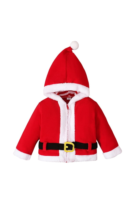 Boys Coat Festive Santa Jacket For Long Sleeve Warm Winter With Soft Fleece For Holiday Parties Events Crew Neck Print Boy Outerwear Red Size 3-4 Years