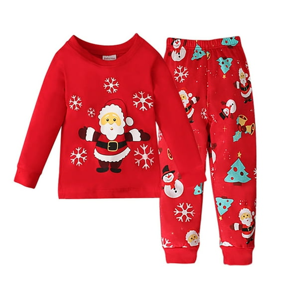 Ruiwill Boys Outfit Set Toddler Girls Pajamas Christmas Santa Pattern Kids Pants 2 Piece Pj'S Long Sleeve Sleepwear Xmas Clothes Sets Crew Neck Print Boy Clothes Red Size 3-4 Years