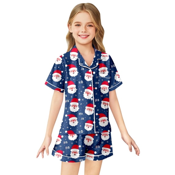 Ruiwill Christmas Girls Pajama Set Short Sleeve Sleepwear Shorts Set Soft Girl Pjs Nightwear for Kids Size 10-11 Years