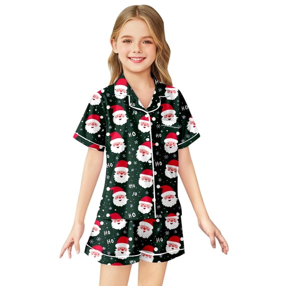 Ruiwill Christmas Girls Pajama Set Short Sleeve Sleepwear Shorts Set Soft Girl Pjs Nightwear for Kids Size 8-9 Years
