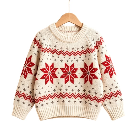Ruiwill Christmas Girls Sweater Snowflake Print Crew Neck Long Sleeve Knit Pullover Xmas Top