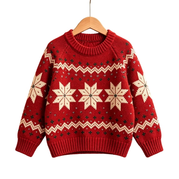 Ruiwill Christmas Girls Sweater Snowflake Print Crew Neck Long Sleeve Knit Pullover Xmas Top