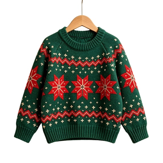 Ruiwill Christmas Girls Sweater Snowflake Print Crew Neck Long Sleeve Knit Pullover Xmas Top