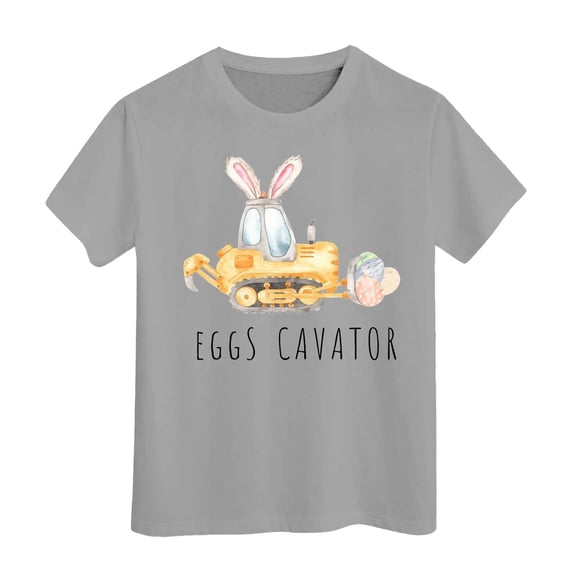 Ruiwill Easter Girls T Shirts Size 12-13 Years Short Sleeve Crew Neck Bunny Print Summer Cute Cartoon Festival Girls T-Shirts Grey