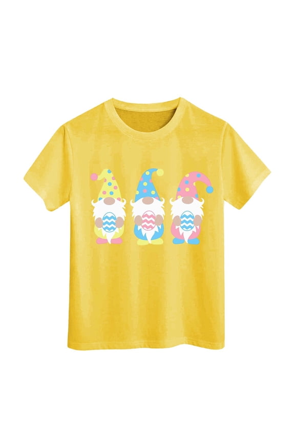 Easter Shirts For Girls Size 10-11 Years Crew Neck Bunny Print Short Sleeve Fashion Easter Party Summer Girls Tees Yellow