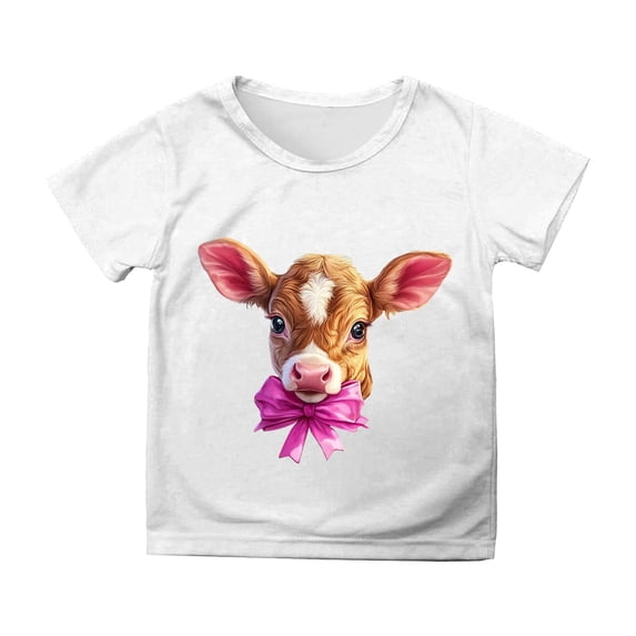 Ruiwill Easter Shirts For Girls Size 10-11 Years Crew Neck Short Sleeve Cartoon Cow Print Summer Casual Girls Tees White