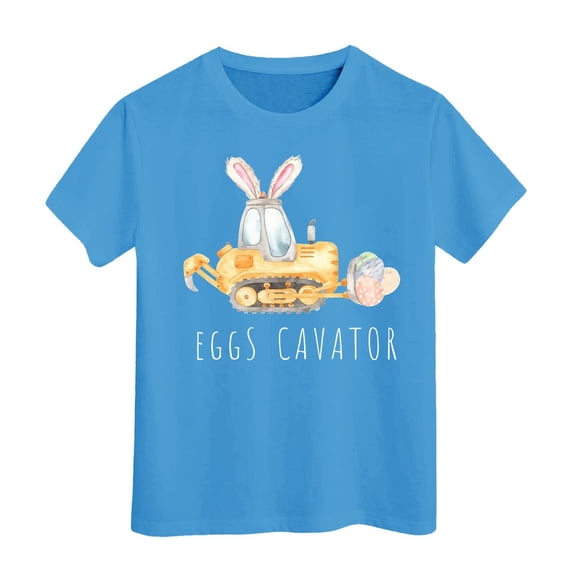 Ruiwill Easter Shirts For Girls Size 6-7 Years Short Sleeve Crew Neck Bunny Print Summer Cute Cartoon Festival Girls Tees Light Blue