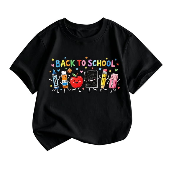 Ruiwill First Day Of School Shirt For Girls Summer Breathable Back To School Letter Print Girls School Clothes Crew Neck Short Sleeve Kids Tops Size 8-9 Years