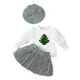 thumbnail image 1 of Ruiwill Girl Outfit Set Christmas Winter Outfits Set Fashion Sleeve Top Pleated Skirt Hat Coordinated Toddler Kid Clothes Holiday Party Dress Crew Neck Print Girl Clothes Green Size 3-4 Years, 1 of 5