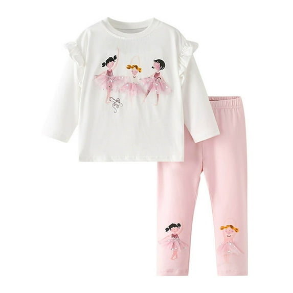 Ruiwill Girl Outfit Set Outfits 2 Piece Set Winter Fall Long Sleeve Top With Pants Cartoon Ballet Print Toddler Kids Comfortable Casual Playwear Crew Neck Girl Clothes Size 18-24 Months