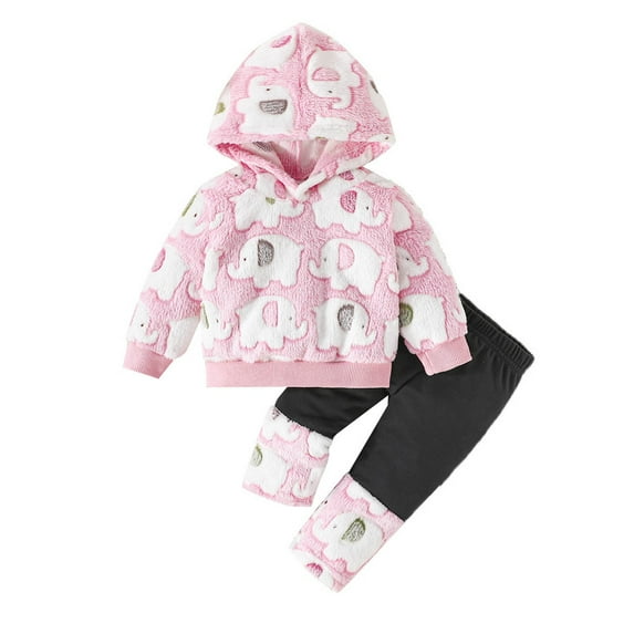 Ruiwill Girl Outfit Set Winter Baby Clothes Warm Print Hooded Sweatshirt Pants Toddler Outfit For Daily Play Party Travel Long Sleeve Crew Neck Girl Clothes Red Size 18-24 Months