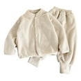thumbnail image 1 of Ruiwill Girl Outfit Set Winter Outfits Lined With Pants Toddler Kids Two Piece Outfits Warm For Cold Weather Long Sleeve Crew Neck Print Girl Clothes Beige Size 2-3 Years, 1 of 6