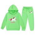 thumbnail image 1 of Ruiwill Girl Outfit Set Winter Outfits Sets Cartoon Horse Print Hooded Sweatshirt Joggers With Drawstring Pocket Ranch Long Sleeve Crew Neck Girl Clothes Green Size 6-7 Years, 1 of 4