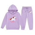 thumbnail image 1 of Ruiwill Girl Outfit Set Winter Outfits Sets Cartoon Horse Print Hooded Sweatshirt Joggers With Drawstring Pocket Ranch Long Sleeve Crew Neck Girl Clothes Purple Size 3-4 Years, 1 of 4