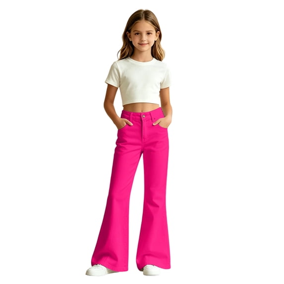 Ruiwill Girl Uniform Pants Size 15-16 Years Slim Fit Flared Pants School Outfits For Girls