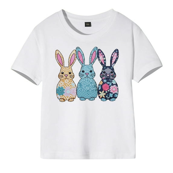 Ruiwill Girls Easter Tshirts Size 7-8 Years Crew Neck Short Sleeve Bunny Print Summer Casual Girls T-Shirts Dark Blue