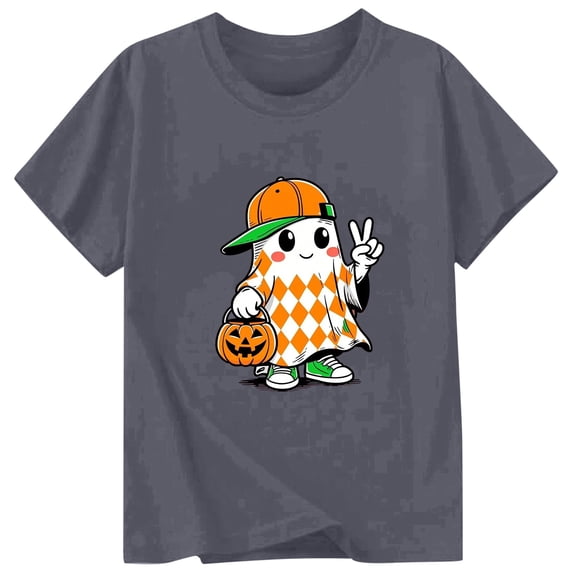Ruiwill Girls Halloween Shirt Cute Ghost Pumpkin Print Short Sleeve Halloween Tshirts Girls Fall Cute Kids Tees Size 8-9 Years