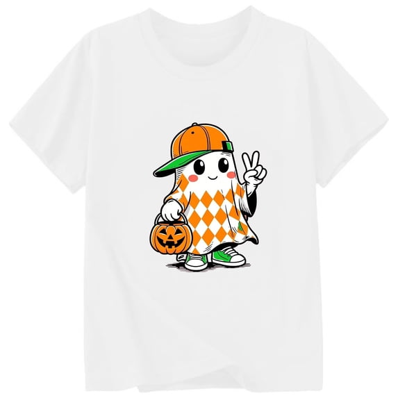 Ruiwill Girls Halloween Shirt Size 8-9 Years Fall Cute Ghost Pumpkin Print Girls Halloween Tshirt Short Sleeve Cute Kids Tees