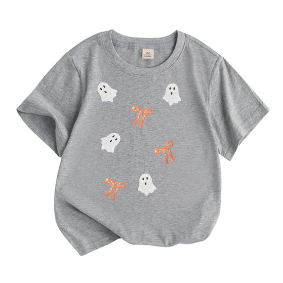 Ruiwill Halloween Kids T Shirt Pumpkin Ghost Print Short Sleeve Crew Neck Girls Tops
