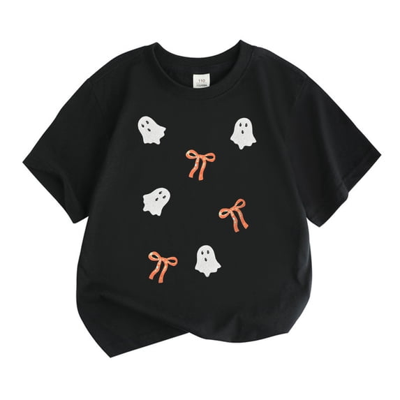 Ruiwill Halloween Kids T Shirt Pumpkin Ghost Print Short Sleeve Crew Neck Girls Tops