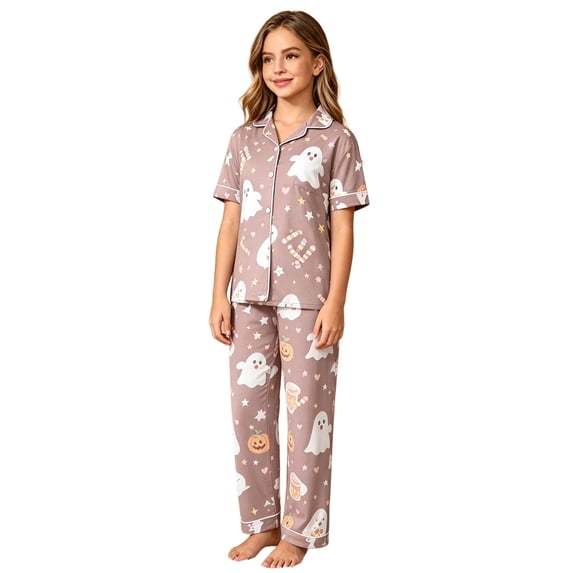 Ruiwill Halloween Pajamas for Girls Size 4-5 Years Fall Cute Short Sleeve Halloween Girls Pajama Set