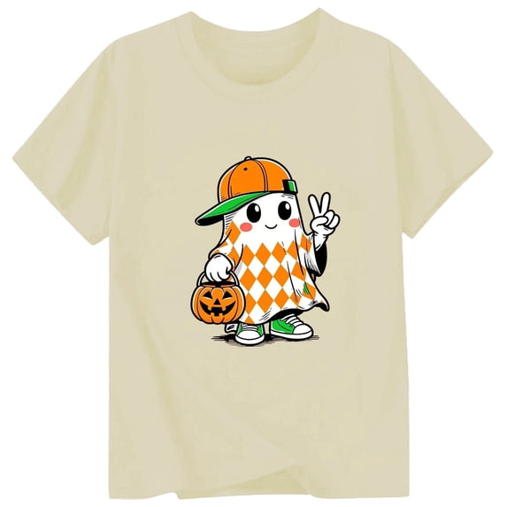 Ruiwill Halloween Shirt Toddler Girl Cute Ghost Pumpkin Print Short Sleeve Halloween Tshirts Girls Fall Cute Kids Outfit Size 1-2 Years