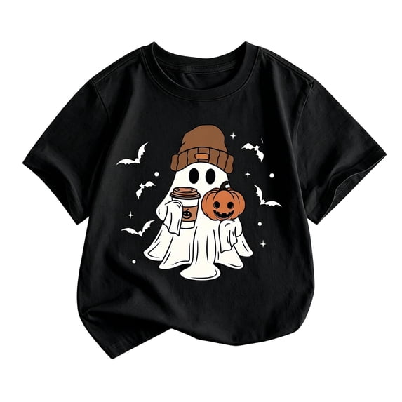 Ruiwill Halloween Shirts For Girls Size 6-7 Years Fall Funny Girls Halloween Tops Short Sleeve Pumpkin Ghost Print Kids Outfit