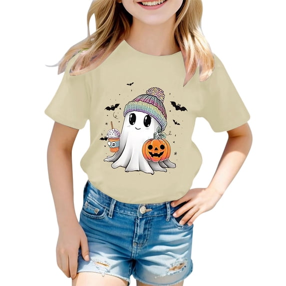 Ruiwill Halloween Shirts For Girls Toddler Size 1-2 Years Fall Pumpkin Ghost Bat Print Girls Halloween Tshirt Short Sleeve Cute Kids Tees