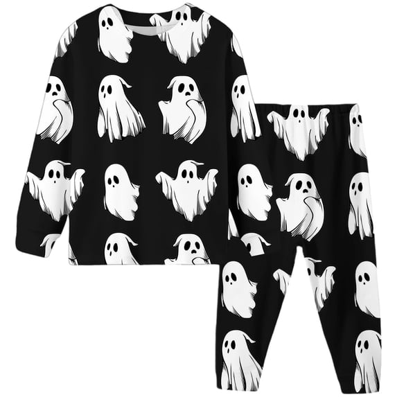 Ruiwill Infant Girls Sleepwear Size 1-2 Years Halloween Ghost Print Long Sleeve Crew Neck Tops With Pants 2 Pieces Pajamas Set Fall Winter Soft Girls Homewear