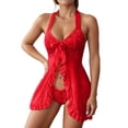 thumbnail image 1 of Ruiwill Lingerie Set For Women Halter Nightgown With Panties Set Lace Bowknot Women Lingeries Red, 1 of 5