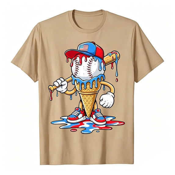 Ruiwill Little Boy Tshirts Stretchy Baseball Print Tees Short Sleeve Crew Neck Summer Outdoor Casual Kids Tshirts Size 6-7 Years Khaki