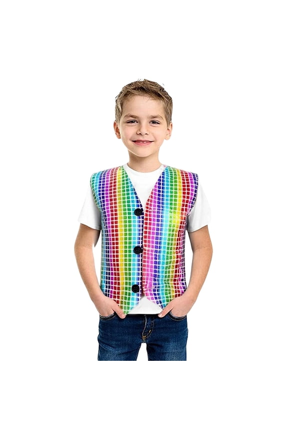 Mardi Gras Boy Shirts Carnival Vest Tops With Button Sequin Fashion Stage Performance Party Wear Toddler Boy Tees Size 3-4 Years