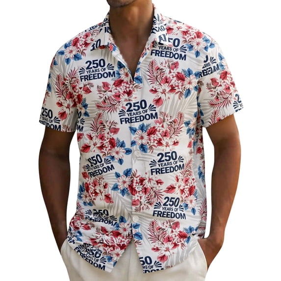 Ruiwill Men Button Up Shirts Patriotic Usa Flag Print 250Th Anniversary Short Sleeve Lapel Neck Tops Lightweight Summer Independence Day 4Th Of July Mens Shirts