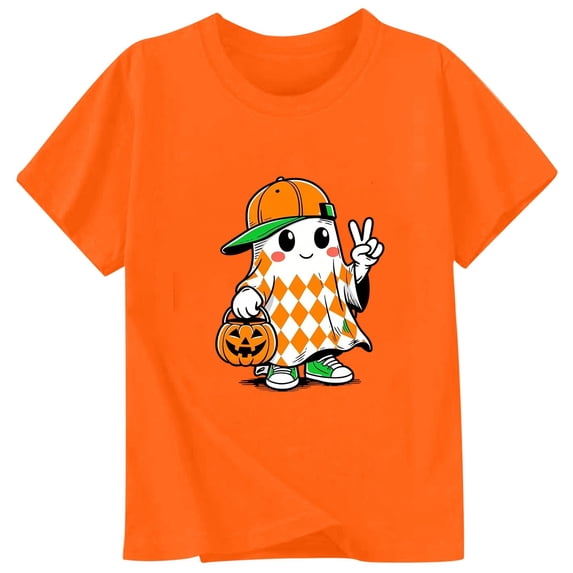Ruiwill Orange Halloween Shirt Girls Size 12-13 Years Fall Soft Kids Halloween Shirts Girls Cute Ghost Pumpkin Print Short Sleeve Kids Tees