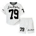 thumbnail image 1 of Ruiwill Outfit Set Infant Girls Summer Crewneck Letter Print Short Sleeve Tops With Shorts Set Dailywear Casual Fashion Girls Clothing Set Size 1-2 Years Black, 1 of 4