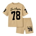 thumbnail image 1 of Ruiwill Outfit Set Little Girls Summer Crewneck Letter Print Short Sleeve Tops With Shorts Set Dailywear Casual Fashion Girls Clothing Set Size 7-8 Years Khaki, 1 of 4