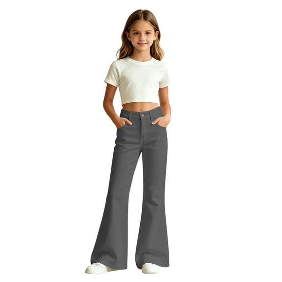 Ruiwill School Pants For Girls Size 15-16 Years Slim Fit Flared Pants School Outfits For Girls