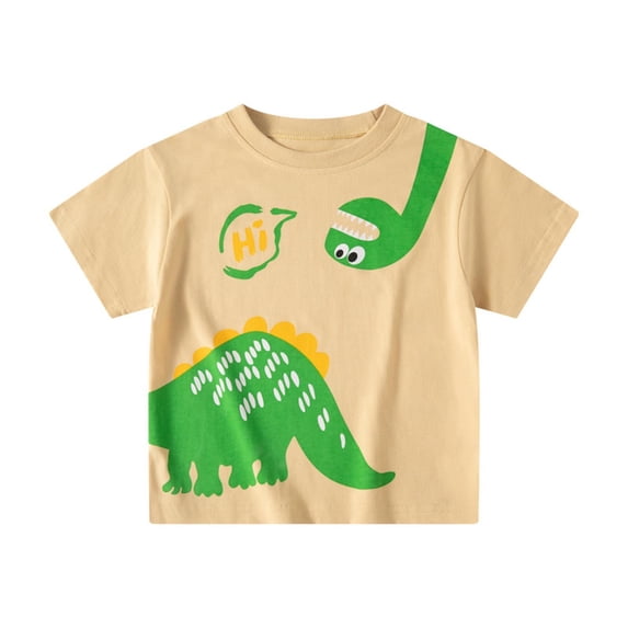 Ruiwill Toddler Boy Casual T-Shirts Size 18-24 Months Short Sleeve Crew Neck Dinosaur Print Tops Fashion Dailywear Summer Kids Tees Beige