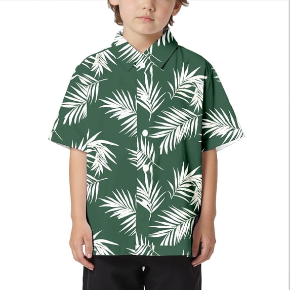 Ruiwill Toddler Boy Casual T-Shirts Size 6-7 Years Lapel Neck Print Short Sleeve Hawaiian Boy Shirts Holiday Fashion Beach Summer Kids Tees Green