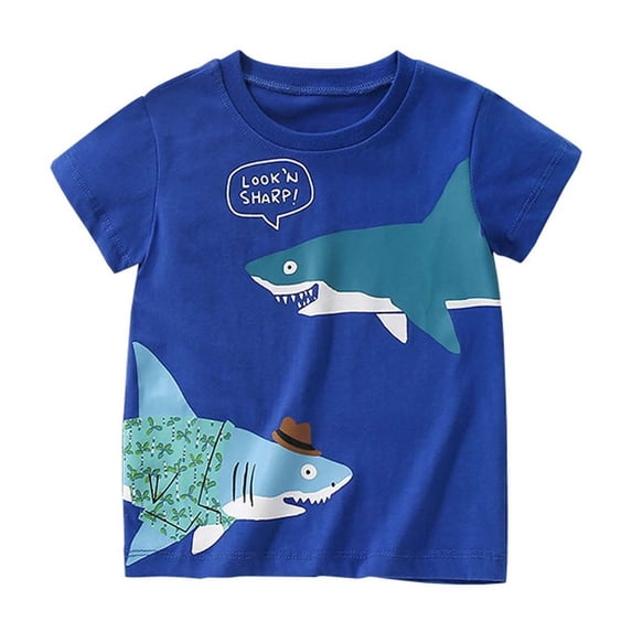 Ruiwill Toddler Boys Casual Tshirts Size 4-5 Years Crew Neck Cartoon Print Short Sleeve Kids Tops Fashion Dailywear Summer Kids Tees Blue