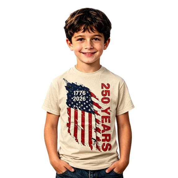 Ruiwill Toddler Boys T-Shirts 4Th Of July 1776-2026 250Th Anniversary Usa Flag Print Crew Neck Short Sleeve Tees Summer Soft Independence Day Boy Tops Size 4-5 Years Beige