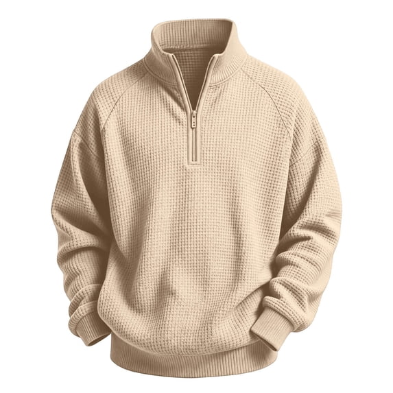 Ruiwill Toddler Boys Tshirts Fall Zip Up Stand Collar Long Sleeve Solid Color Pullover Soft Boys T-Shirts Size 3-4 Years Beige