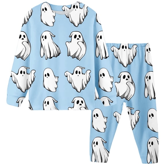 Ruiwill Toddler Girls Halloween Pajamas Fall Winter Soft Tops With Pants 2 Pieces Pajamas Set Ghost Print Long Sleeve Crew Neck Girls Sleepwear Size 3-4 Years