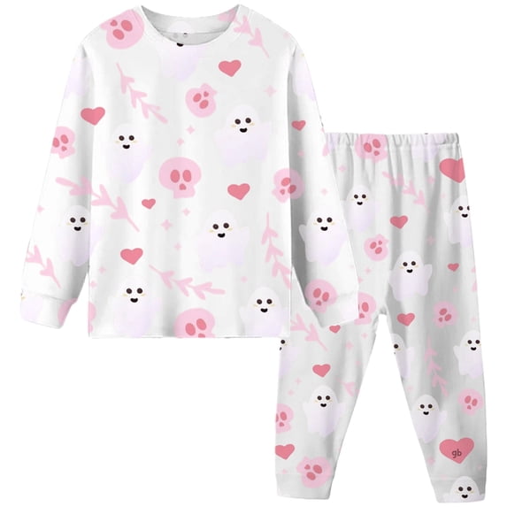 Ruiwill Toddler Girls Halloween Pajamas Set Fall Winter Casual Tops With Pants 2 Pieces Pajamas Set Ghost Print Long Sleeve Crew Neck Girls Sleepwear Size 3-4 Years