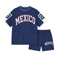 thumbnail image 1 of Ruiwill Toddler Girls Outfit Set Summer Stretchy Crewneck Short Sleeve Mexico Letter Print Tops With Shorts Set Dailywear Casual Girls Clothing Set Size 4-5 Years Blue, 1 of 6