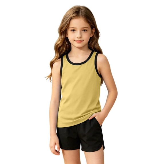 Ruiwill Toddler Girls Tank Tops Summer Crew Neck Sleeveless Solid Color Tops School Casual Breathable Kids Vest Size 4-5 Years Yellow