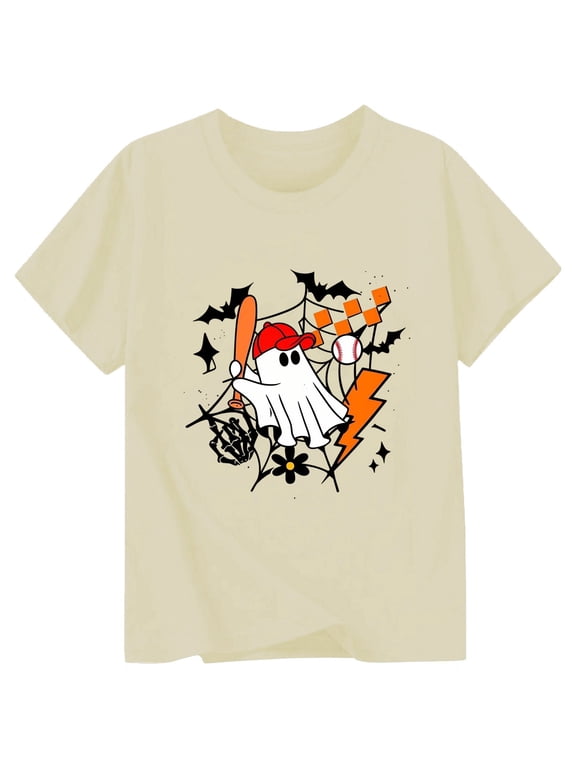 Toddler Halloween Shirt Girl Size 3-4 Years Fall Cute Ghost Bat Print Girls Halloween Tshirt Short Sleeve Funny Kids Clothes