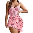 thumbnail image 1 of Ruiwill Womens Lingerie Love Heart Print Lace Sleeveless Nightgown With Panties 2 Pieces Set Sleepwear Pink, 1 of 4