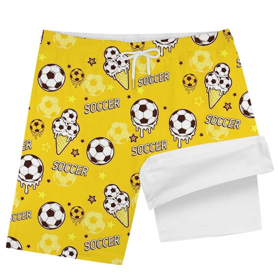 Ruiwill Youth Boys Swimming Trunks Size 13-14 Years Soccer Print Breathable Elastic Waist Swim Shorts Summer Beach Pool Boys Swimwear Yellow